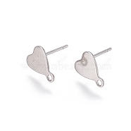 Stainless Steel Stud Earring Findings, with Loop, Heart, Stainless Steel Color, 10x8mm, Hole: 1.5mm, Pin: 0.7mm(STAS-E464-02P)