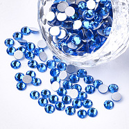 Glass Flat Back Rhinestone Cabochons, Back Plated, Faceted Half Round, Capri Blue, SS12, 3~3.2x1.5mm, about 1440pcs/bag(RGLA-S002-12SS-29)