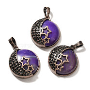 Natural Purple Banded Agate(Dyed & Heated) Pendants, with Brass Findings, Flat Round, 26.5x23x9mm, Hole: 8x5mm(G-P560-01R-11)