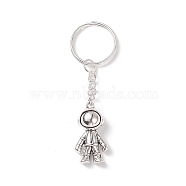 Astronaut Tibetan Style Alloy Pendant Keychain, with Iron Findings, Antique Silver & Platinum, 8.35cm(KEYC-JKC00400)
