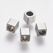 304 Stainless Steel Beads, Cube, Stainless Steel Color, 3x3x3mm, Hole: 2mm(STAS-F195-027P-3x3mm)
