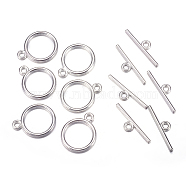 Tibetan Style Toggle Clasps, Flat Round, Cadmium Free & Nickel Free & Lead Free, Silver Color Plated, Flat Round: 15x2mm, Hole: 2mm, Bar: 21mm, Hole: 2mm(X-TIBE-A12208-S-NR)
