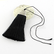 Polyester Tassel Pendant Decorations with Antique Silver CCB Plastic Findings, Black, 80x20x11mm(X-AJEW-R054-01)