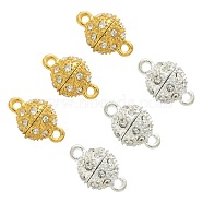 20 Sets 2 Colors Brass Magnetic Clasps, with Crystal Rhinestone, for Jewelry Making, Round, Golden & Silver, 16.5mm, Hole: 1.6mm, 10 sets/color(KK-CJ0001-85)