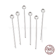 Rhodium Plated 925 Sterling Silver Eye Pins, Platinum, 24 Gauge, 25x2.5x0.5mm, Hole: 1.4mm(STER-M117-04A-P)