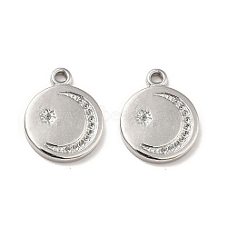 304 Stainless Steel Pendant Rhinestone Settings, Flat Round with Star & Moon, Stainless Steel Color, Fit for 1mm Rhinestone, 19x15.5x2mm, Hole: 1.6mm(STAS-I197-020P)