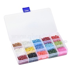 180G 15 Colors Glass Seed Beads, Lustered, Round, Mixed Color, 8/0, 3~4x2~3mm, Hole: 0.8~1mm, 12g/color(SEED-JQ0003-01D-3mm)