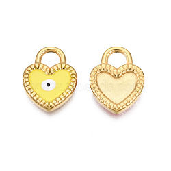 304 Stainless Steel Enamel Pendants, Real 18K Gold Plated, Heart with Evil Eye, Yellow, 18x14x2.5mm, Hole: 4.5x4.5mm(STAS-N092-155A)