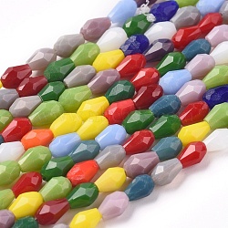Imitation Jade Glass Beads Strands, Faceted, Teardrop, Mixed Color, 5x3mm, Hole: 0.7mm, about 92pcs/strand, 18.5 inch(47cm) long(X-GLAA-E415-03)