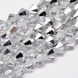 Electroplate Faceted Bicone Imitation Austrian Crystal Glass Beads Strands, Half Platinum Plated, Grade AA, 5x5mm, Hole: 1mm, about 59pcs/strand, 11.8 inch(GLAA-F029-5x5mm-B01)
