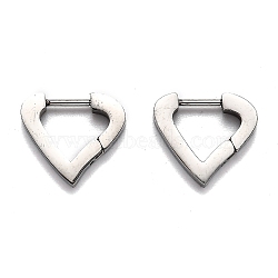 Tarnish Resistant 304 Stainless Steel Huggie Hoop Earrings, Heart, Stainless Steel Color, 13x14.5x3mm, Pin: 1mm(STAS-J033-16P)