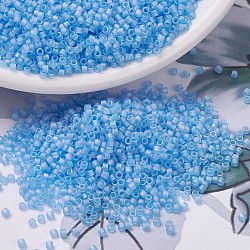 MIYUKI Delica Beads Small, Cylinder, Japanese Seed Beads, 15/0, (DBS0861) Matte Transparent Aqua AB, 1.1x1.3mm, Hole: 0.7mm, about 3500pcs/10g(X-SEED-J020-DBS0861)