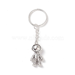 Astronaut Tibetan Style Alloy Pendant Keychain, with Iron Findings, Antique Silver & Platinum, 8.35cm(KEYC-JKC00400)