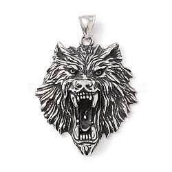 Tibetan Style 304 Stainless Steel Pendants, Tiger, Antique Silver, 47x39x14.5mm, Hole: 8x4mm(STAS-P305-15AS)