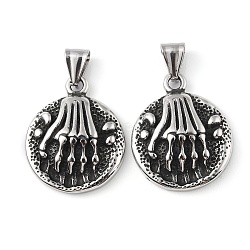 304 Stainless Steel Pendants, with 201 Stainless Steel Snap on Bails, Flat Round with Skull Charm, Antique Silver, 31.5x26x6mm, Hole: 9x4mm(STAS-K255-05AS)