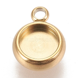 Ion Plating(IP) 304 Stainless Steel Pendant Cabochon Settings, Lace Edge Bezel Cups, Flat Round, Golden, Tray: 6mm, 11x8.5x3mm, Hole: 1.8mm(STAS-K202-03B-G)