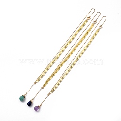 Brass Lariat Necklaces, with Teardrop Natural Mixed Gemstone, Cobs Chains & Cable Chains, Golden, 19.49 inch(49.5cm)(NJEW-JN03001)