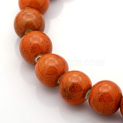 Handmade Fancy Antique Glazed Porcelain Ceramic Round Beads Strands, Orange Red, 12~13mm, Hole: 2mm, about 30pcs/strand, 15.74 inch(PORC-L019-13mm-03)