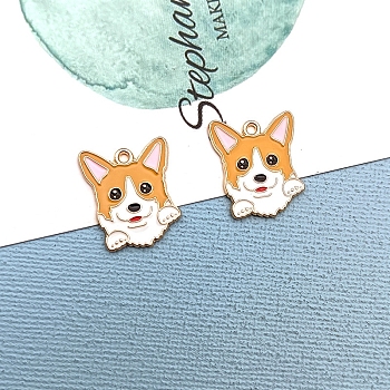 Alloy Enamel Puppy Pendants, Cute Dog Charms, Orange, 23x20mm