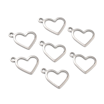304 Stainless Steel Charms, Stamping Blank Tag, Heart, Stainless Steel Color, 10x13.7x1mm, Hole: 1mm