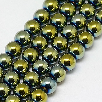 Electroplate Non-magnetic Synthetic Hematite Beads Strands, Round, Grade A, Green Plated, 2mm, Hole: 1mm, about 200pcs/strand, 16 inch