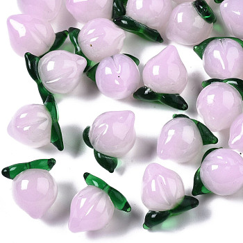 Handmade Lampwork Beads, Half Drilled, Peach, Pearl Pink, 14~15x14~15.5x12~13mm, Half Hole: 1.4mm
