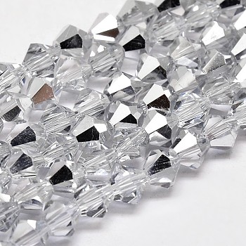 Electroplate Faceted Bicone Imitation Austrian Crystal Glass Beads Strands, Half Platinum Plated, Grade AA, 5x5mm, Hole: 1mm, about 59pcs/strand, 11.8 inch