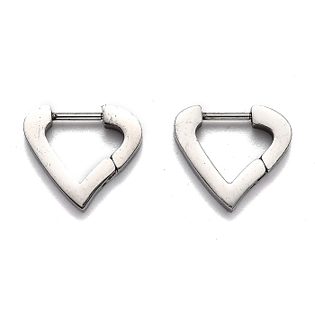 Tarnish Resistant 304 Stainless Steel Huggie Hoop Earrings, Heart, Stainless Steel Color, 13x14.5x3mm, Pin: 1mm