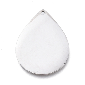 304 Stainless Steel Pendants, Manual Polishing, Stamping Blank Tag, Laser Cut, Teardrop, Stainless Steel Color, 22.3x17x0.8mm, Hole: 1.2mm