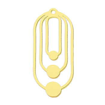 304 Stainless Steel Pendants, Laser Cut, Vacuum Plating, Oval, Golden, 31x14x1mm, Hole: 1.4mm