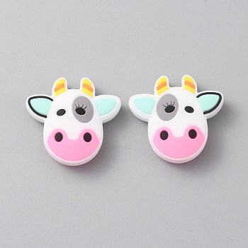 Cow Food Grade Silicone Beads, Chewing Beads For Teethers, DIY Nursing Necklaces Making, White, 26.5x28.5x9mm, Hole: 2mm