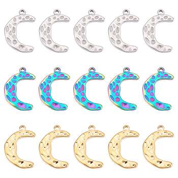 DICOSMETIC 18Pcs 3 Colors 304 Stainless Steel Pendants, Moon, Mixed Color, 22x15x2.5mm, Hole: 2mm, 6pcs/color