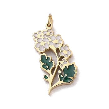 304 Stainless Steel Pendants, with Enamel and Jump Ring, Flower Charm, Golden, White, 20x12.5x2mm, Hole: 2.5mm