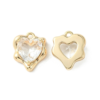 Brass Micro Pave Cubic Zirconia Charms, Heart Charm, Real 18K Gold Plated, Clear, 13x11x4.5mm, Hole: 1.2mm