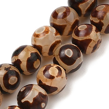 Natural Tibetan 3-Eye dZi Agate Beads Strands, Round, Dyed & Heated, PeachPuff, 8mm, Hole: 1mm, about 47pcs/strand, 14.65''(37.2cm)