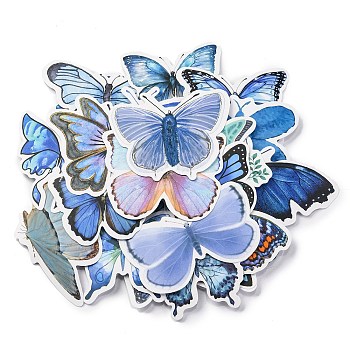 Butterfly 50Pcs Paper Scrapbook Stickers, for DIY Album Scrapbook, Diary Decoration, Blue, 30~67x39~79x0.2mm