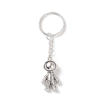Astronaut Tibetan Style Alloy Pendant Keychain, with Iron Findings, Antique Silver & Platinum, 8.35cm