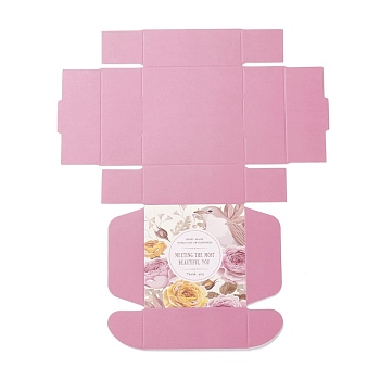 Creative Folding Wedding Candy Cardboard Box, Small Paper Gift Boxes, for Handmade Soap and Trinkets, Peony Pattern, 7.7x7.6x3.1cm, Unfold: 24x20x0.05cm