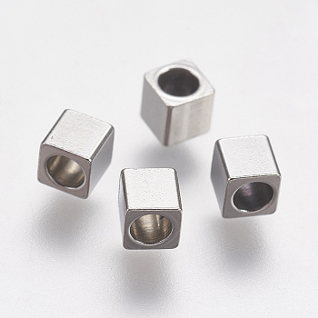 304 Stainless Steel Beads, Cube, Stainless Steel Color, 3x3x3mm, Hole: 2mm