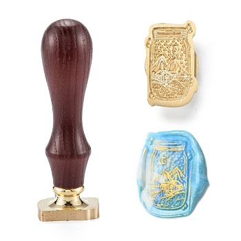 DIY Scrapbook, Brass Wax Seal Stamp and Wood Handle Sets, Bottle Pattern, 8.5cm, Stamps: 28x18x14mm, Handle: 78x22mm