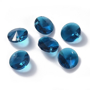 Glass Charms, Faceted, Cone, Marine Blue, 14x7mm, Hole: 1mm