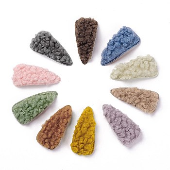 Faux Fur Imitation Lambs Wool Snap Hair Clips, with Stainless Steel Findings, for Girl Hair Decorate, Teardrop, Mixed Color, 63x30x11mm