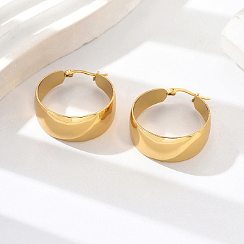 304 Stainless Steel Hoop Earrings for Women, Round Ring, Real 18K Gold Plated, 30x30mm