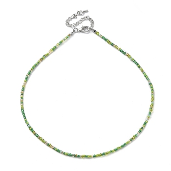 Glass Beaded Necklace, with Alloy Clasps, Green Yellow, 16.10 inch(40.9cm)