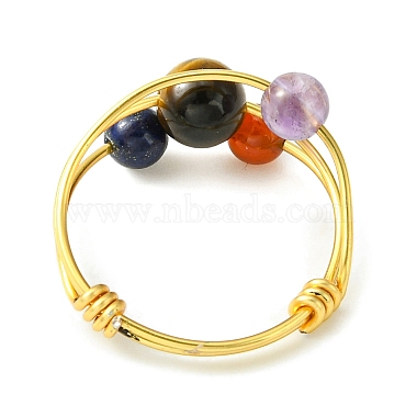 4Pcs 4 Style Natural Mixed Gemstone Braided Bead Finger Rings Set(RJEW-TA00083)-4