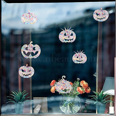 Holographic Pumpkin PVC Window Stickers(AJEW-WH0033-47)-4