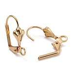 Brass Leverback Earring Findings, with Loop, Long-Lasting Plated, Real 18K Gold Plated, 16x11x5.5mm, Hole: 2mm, Pin: 0.7mm(KK-F824-006G)
