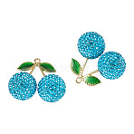 2Pcs Alloy Cherry Charms, with Polymer Clay Rhinestone, Light Gold, Sky Blue, 31~38x39.5~43x20~20.5mm, Hole: 2~2.2mm(FIND-TA0009-30B)