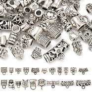 60Pcs 20 Styles Tibetan Style Alloy Tube Bails, Loop Bails, Hanger Links, Antique Silver, 8~15x7~22x5~11mm, Hole: 1~2.7mm, Inner Diameter: 3~6mm, 3pcs/style(TIBE-YW0001-62)