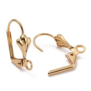 Brass Leverback Earring Findings, with Loop, Long-Lasting Plated, Real 18K Gold Plated, 16x11x5.5mm, Hole: 2mm, Pin: 0.7mm(KK-F824-006G)
